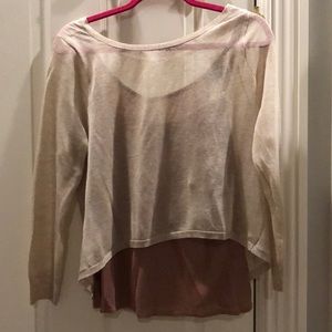 Sheer Cowl Back Sweater with Attached Rose Tank